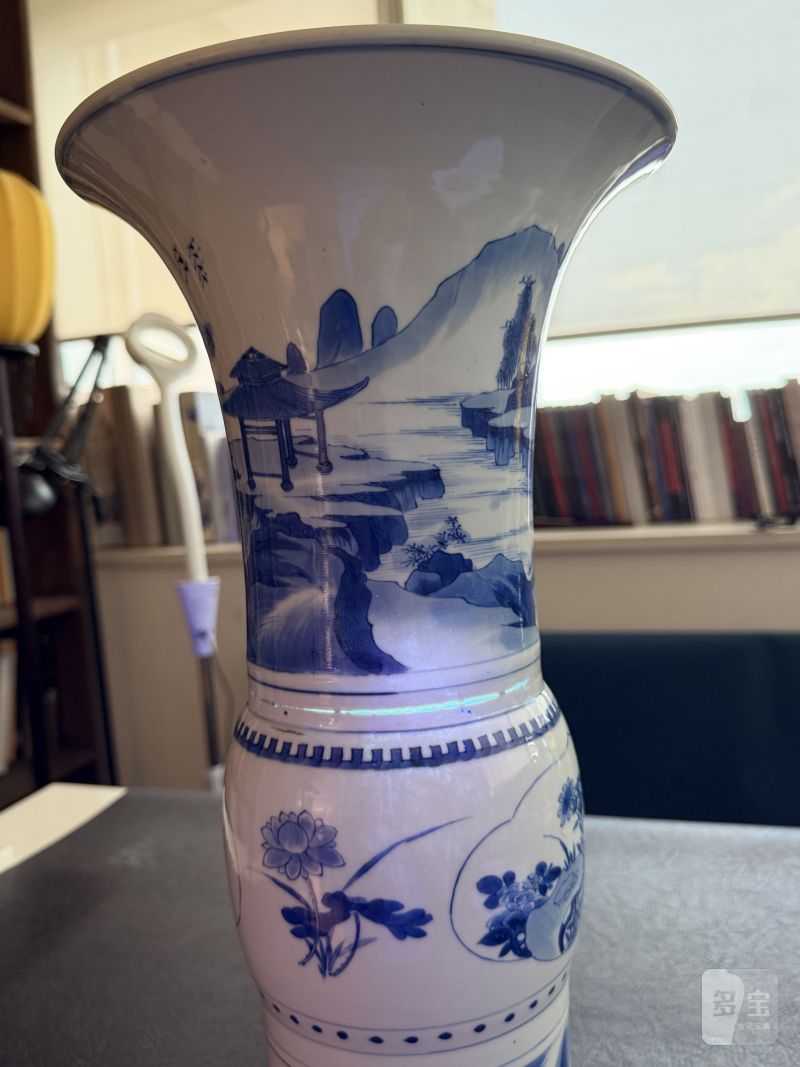 清康熙 青花山水人物故事图花觚 - 图22
